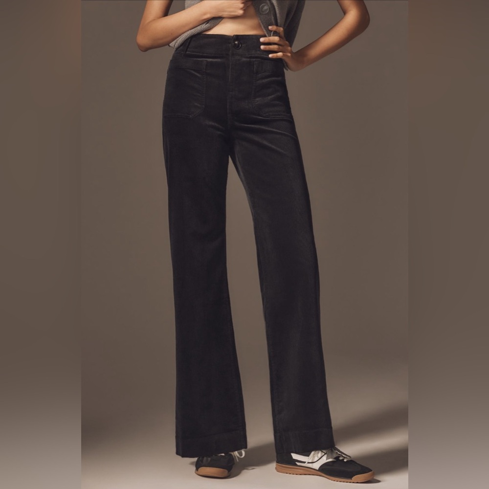 NWT Anthropologie The Colette Maeve Corduroy Wide-Leg Pants in Black 30 Tall - Picture 2 of 11